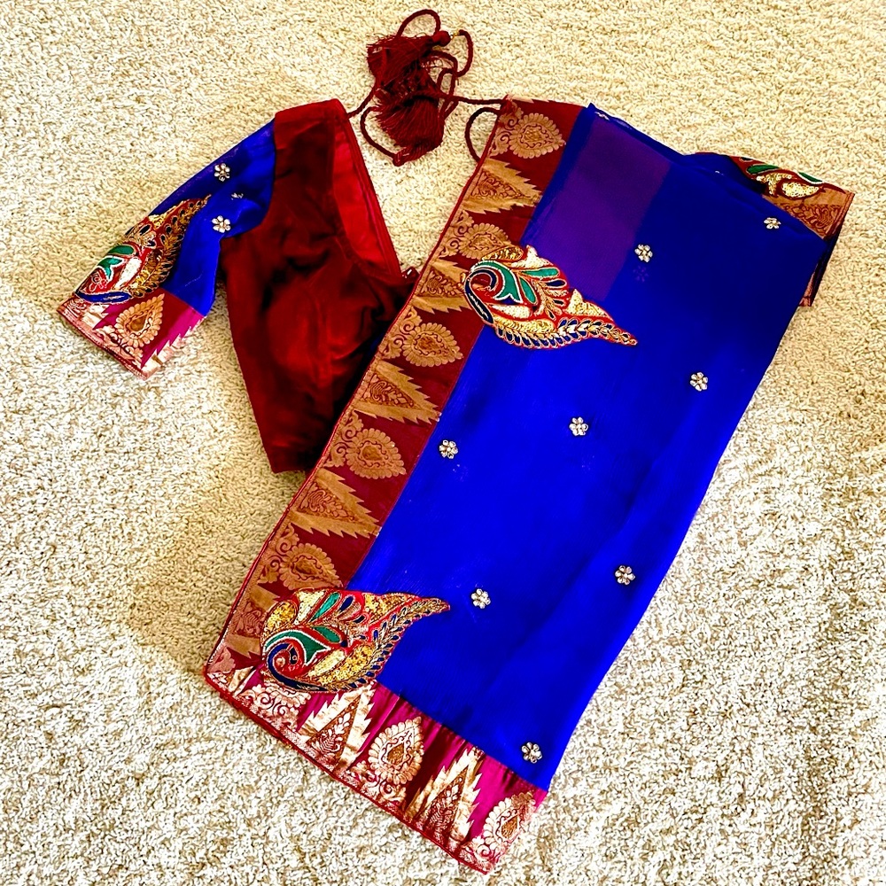 Indian chiffon Saree with velvet blouse